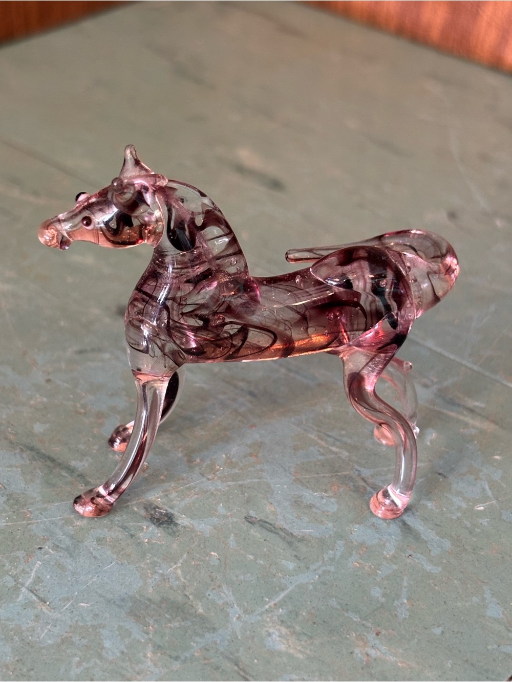 Vintage blown glass horse miniature Murano purple clear mini